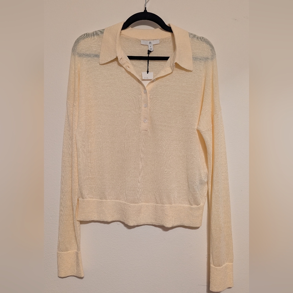NWT Banana Republic Yellow Linen Blend Sweater Polo SZ S